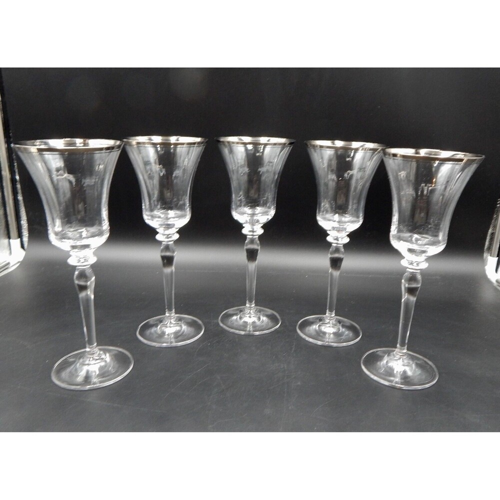 Mikasa Jamestown Crystal Fluted Water Wine Glass Goblet Platinum Austria Set/5